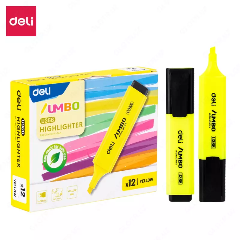 Маркер - текстовыделитель Deli Jumbo  1-5 мм  скошен. наконечн. (Арт. - 366-YL-U) Желтый