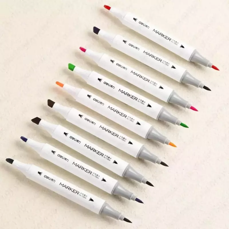 Набор скетч-маркеров Deli двусторонние  наконечн. 1-6 мм  12 шт.  пласт. бокс (Арт. - 70812-12) Цветное ассорти