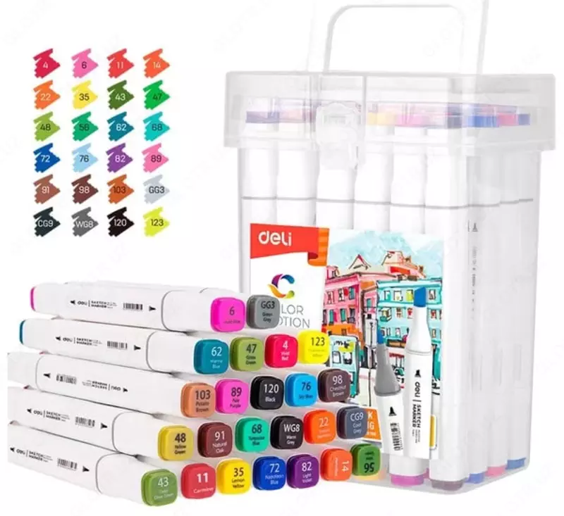 Набор скетч-маркеров Deli Color Emotion  двусторонние  наконечн. 1-7 мм  24 шт.  пласт. бокс (Арт. - 70801-24) Цветное ассорти