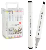 Набор скетч-маркеров Deli Artists  двусторонние  наконечн. 1-6 мм  24 шт.  пласт. бокс (Арт. - 70802-24) Цветное ассорти