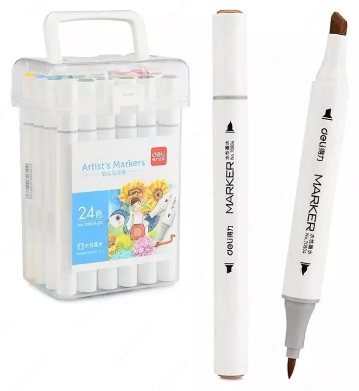 Набор скетч-маркеров Deli Artists  двусторонние  наконечн. 1-6 мм  24 шт.  пласт. бокс (Арт. - 70804-24) Цветное ассорти