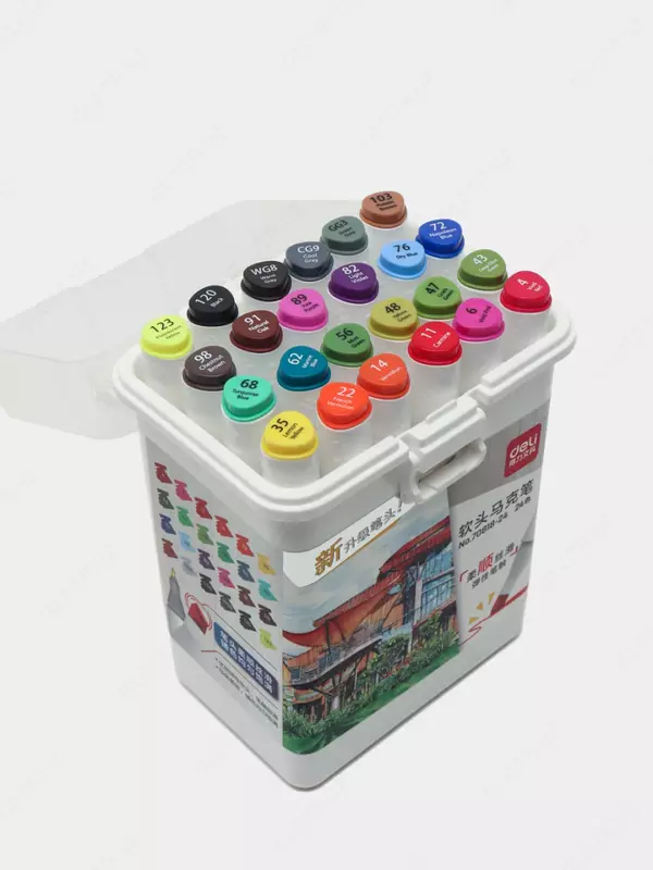 Набор скетч-маркеров Deli двусторонние  наконечн. 1-6 мм  24 шт.  пласт. бокс (Арт. - 70812-24) Цветное ассорти