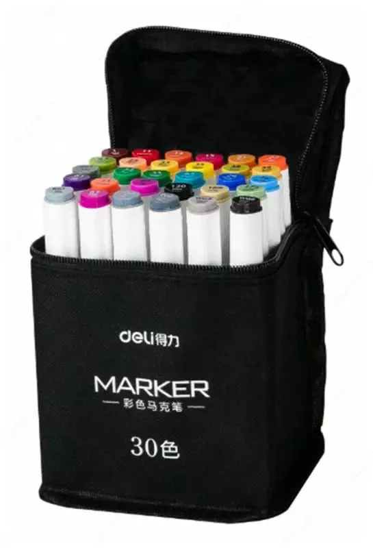 Набор скетч-маркеров Deli двусторонние  наконечн. 1-7 мм  30 шт.  текст. бокс (Арт. - 70807-30) Цветное ассорти