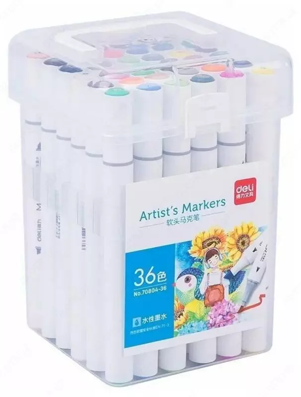 Набор скетч-маркеров Deli Artists  двусторонние  наконечн. 1-6 мм  36шт.  пласт. бокс (Арт. - 70804-36) Цветное ассорти