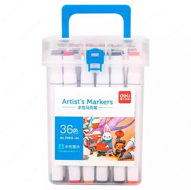 Набор скетч-маркеров Deli Artists  двусторонние  наконечн. 1-6 мм  36 шт.  пласт. бокс (Арт. - 70816-36) Цветное ассорти