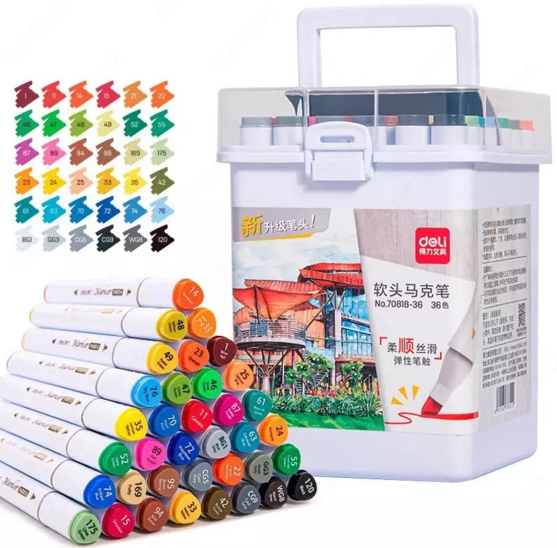 Набор скетч-маркеров Deli Touch  скошенный наконечн. 1-7 мм  36 шт.  пласт. бокс (Арт. - 70818-36) Цветное ассорти