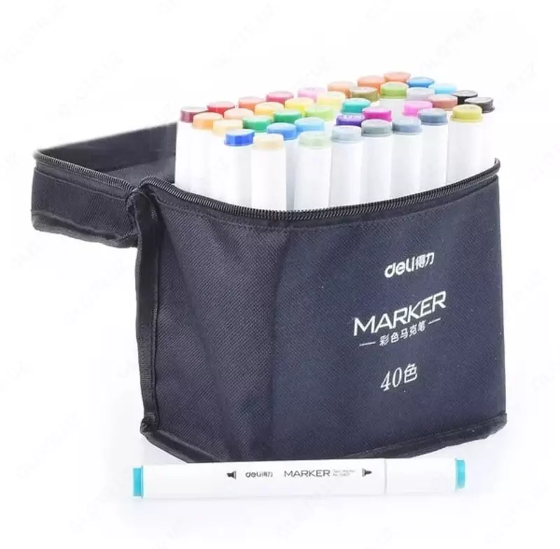 Набор скетч-маркеров Deli двусторонние  наконечн. 1-7 мм  40 шт.  текст. бокс (Арт. - 70807-40) Цветное ассорти