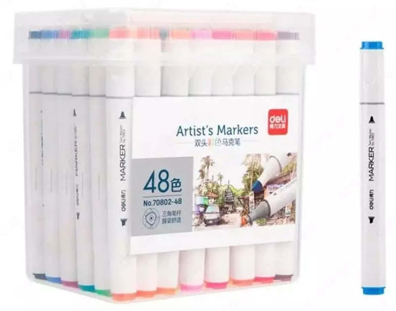 Набор скетч-маркеров Deli Artists  двусторонние  наконечн. 1-6 мм  48 шт.  пласт. бокс (Арт. - 70802-48) Цветное ассорти