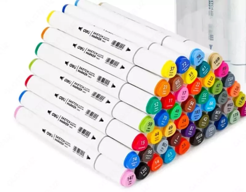 Набор скетч-маркеров Deli двусторонние  наконечн. 1-6 мм  48 шт.  пласт. бокс (Арт. - 70812-48) Цветное ассорти