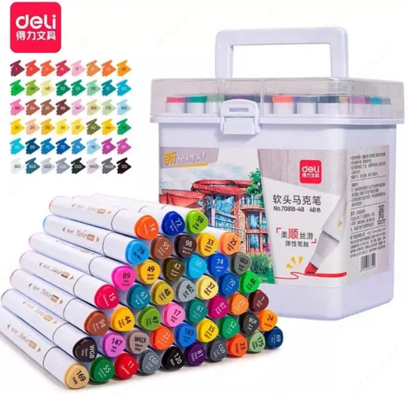 Набор скетч-маркеров Deli Touch  скошенный наконечн. 1-7 мм  48 шт.  пласт. бокс (Арт. - 70818-48) Цветное ассорти