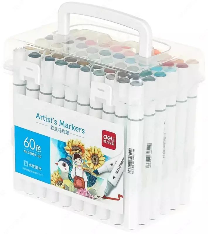 Набор скетч-маркеров Deli Artists  двусторонние  наконечн. 1-6 мм  60 шт.  пласт. бокс (Арт. - 70804-60) Цветное ассорти