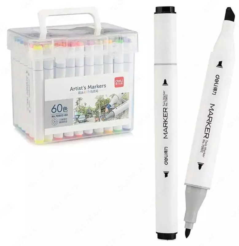Набор скетч-маркеров Deli Artists  двусторонние  наконечн. 1-6 мм  60 шт.  пласт. бокс (Арт. - 70802-60) Цветное ассорти