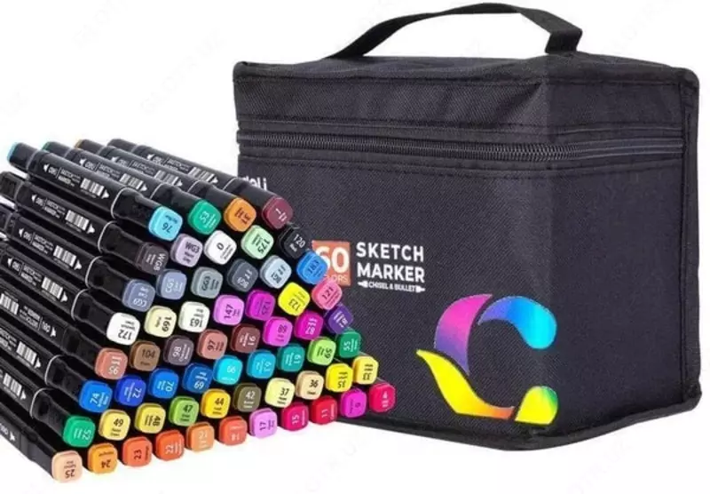 Набор скетч-маркеров Deli двусторонние  наконечн. 1-6 мм  60 шт.  текст. бокс (Арт. - 70806-60) Цветное ассорти