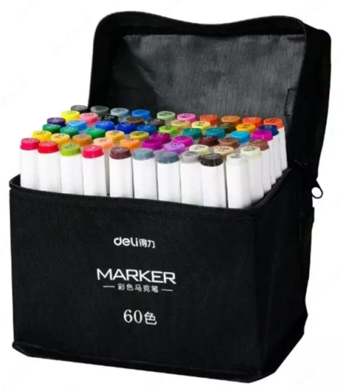 Набор скетч-маркеров Deli двусторонние  наконечн. 1-7 мм  60 шт.  текст. бокс (Арт. - 70807-60) Цветное ассорти