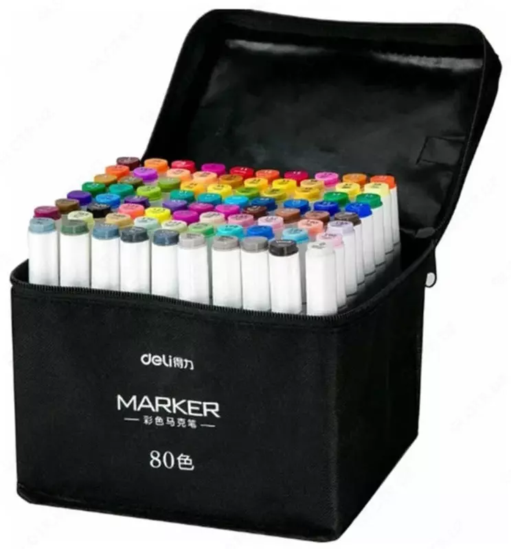 Набор скетч-маркеров Deli двусторонние  наконечн. 1-7 мм  80 шт.  текст. бокс (Арт. - 70807-80) Цветное ассорти