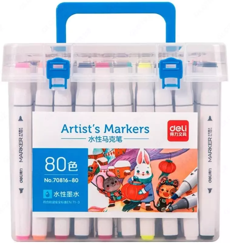 Набор скетч-маркеров Deli Artists  двусторонние  наконечн. 1-6 мм  80 шт.  пласт. бокс (Арт. - 70816-80) Цветное ассорти