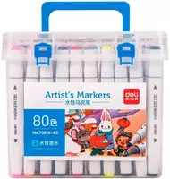 Набор скетч-маркеров Deli Artists  двусторонние  наконечн. 1-6 мм  80 шт.  пласт. бокс (Арт. - 70816-80) Цветное ассорти