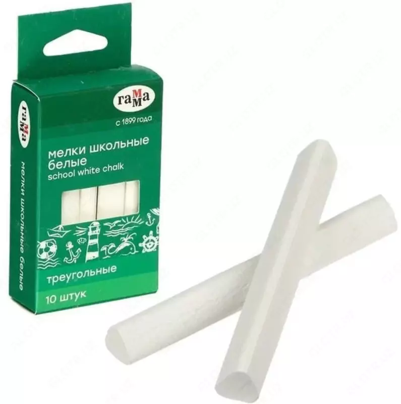 Упаковка белого треугольного мела Гамма мягкие  10 шт.  карт. уп. (Арт. - 909191)