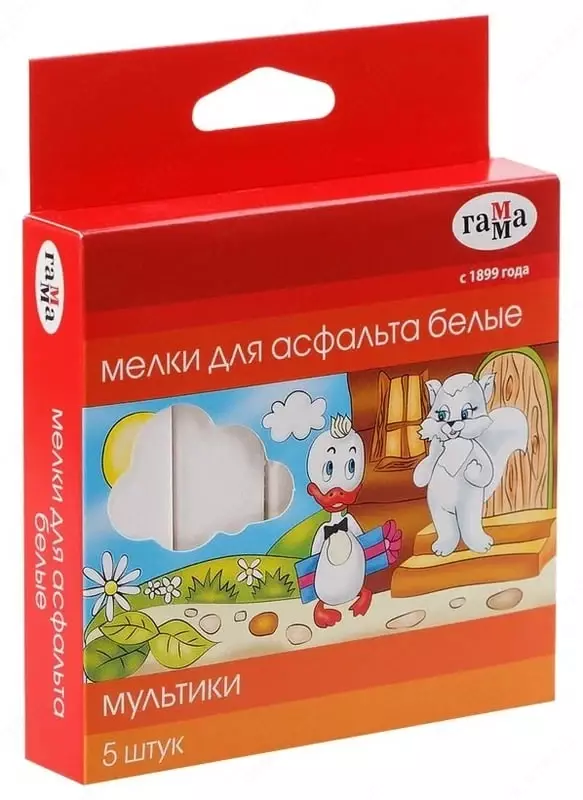  Упаковка белого мела для асфальта Гамма Мультики  5 шт. карт. уп. (Арт. - 2304192) - 