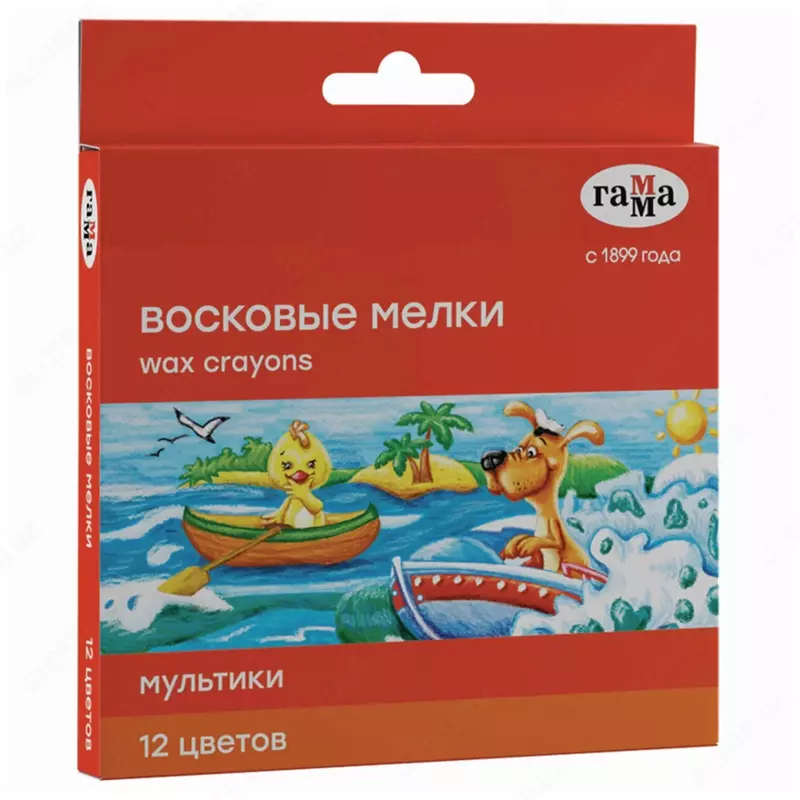 Восковые мелки (круглые) Гамма Мультики 12 шт.  карт. уп. (Арт. - 2131018_01_29) Цветное ассорти