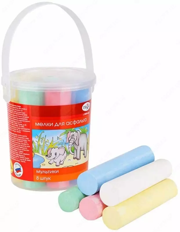 Упаковка круглого мела для асфальта Гамма Мультики  8 шт/5 цв. пласт. ведро (Арт. - 1704191) Цв. ассорти