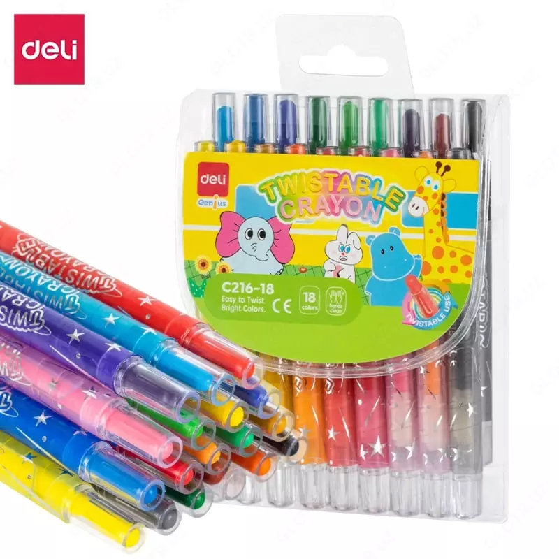 Yog qalamlari (dumaloq) Deli rangli qalam  18 dona. (Art. - 216-18-EC) Rangli pastel