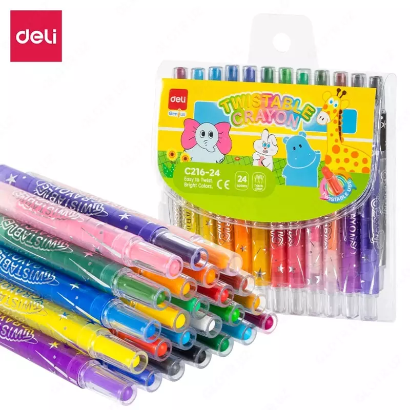 Масляные мелки (круглые) Deli Crayon  24 шт. (Арт. - 216-24-EC) Цветная пастель