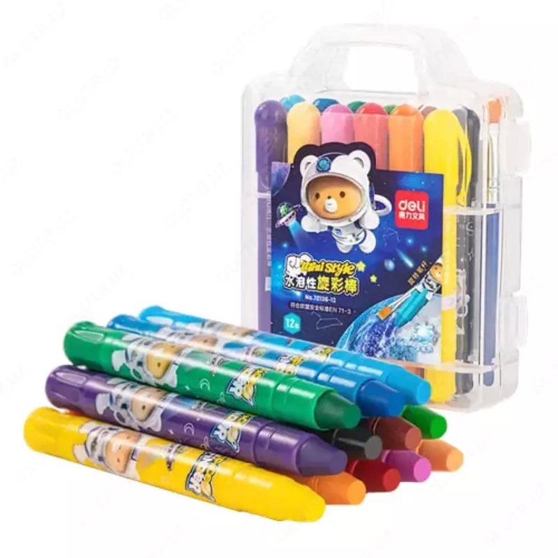 Масляные мелки (круглые) Deli 12 шт.  пласт. бокс (Арт. - 72136-12) Цветная пастель
