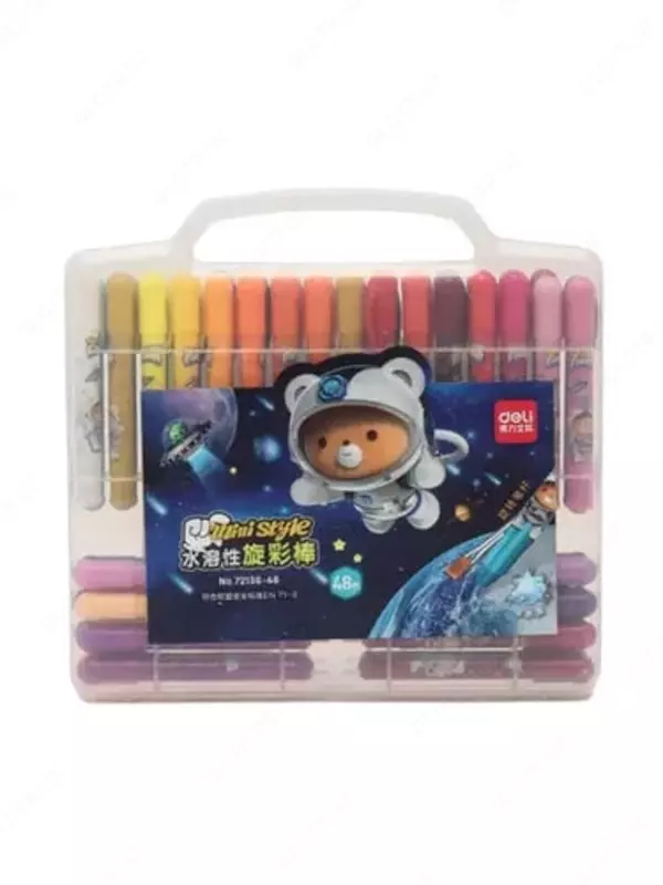  Масляные мелки (круглые) Deli 48 шт.  пласт. бокс (Арт. - 72136-48) Цветная пастель - 