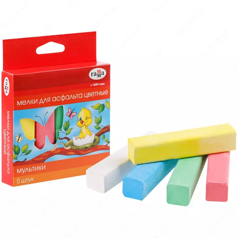 Упаковка цветного мела для асфальта Гамма Мультики  5 шт. карт. уп. (Арт. - 2304191)