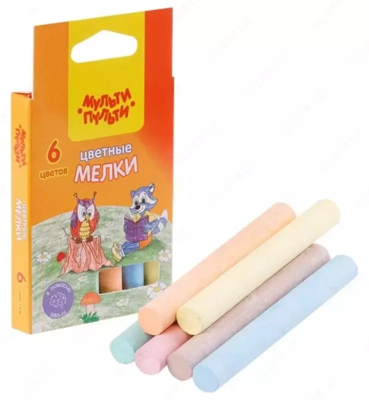 Мел для асфальта (круглый) Мульти-Пульти Енот на опушке леса  6 шт. карт. уп. (Арт. - ЦМ_31852) Цв. ассорти