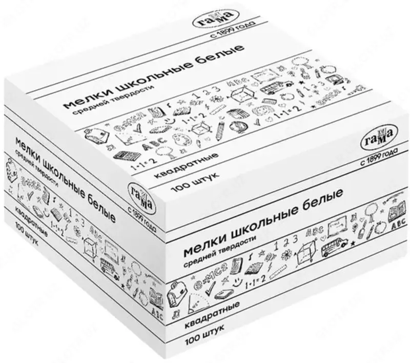 Белый квадратный мел Гамма средней твердости  100 шт  карт. уп. (Арт. - 280120211)