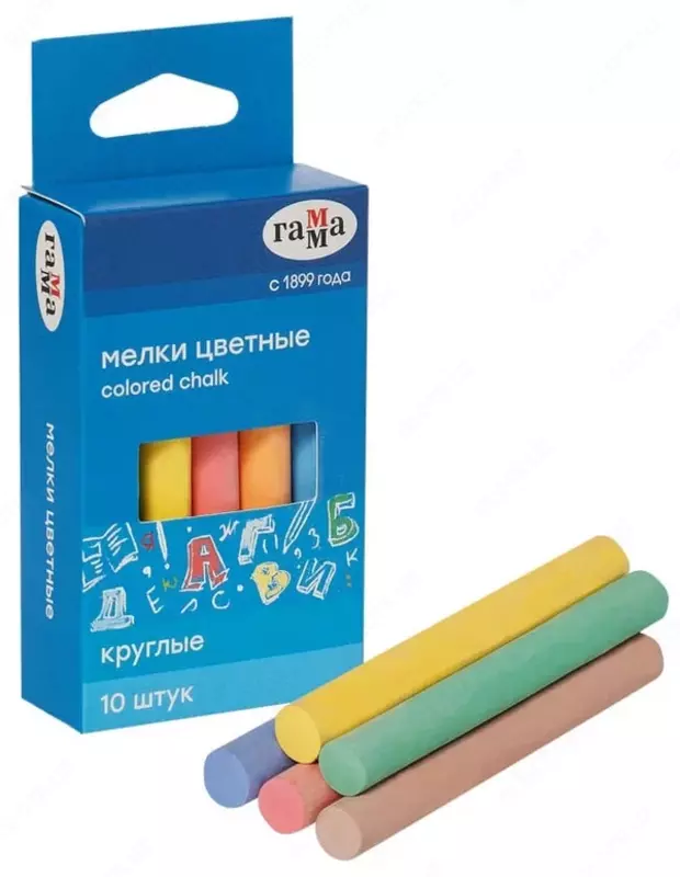 Упаковка цветного круглого мела Гамма мягкие  10 шт.  карт. уп. (Арт. - 909193)