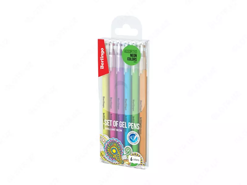 Набор гелевых ручек Berlingo Brilliant Neon  6 цв./6 шт.  толщ. 0.8 мм  пласт. пенал (Арт. - CNg_30306) Цв. ассорти