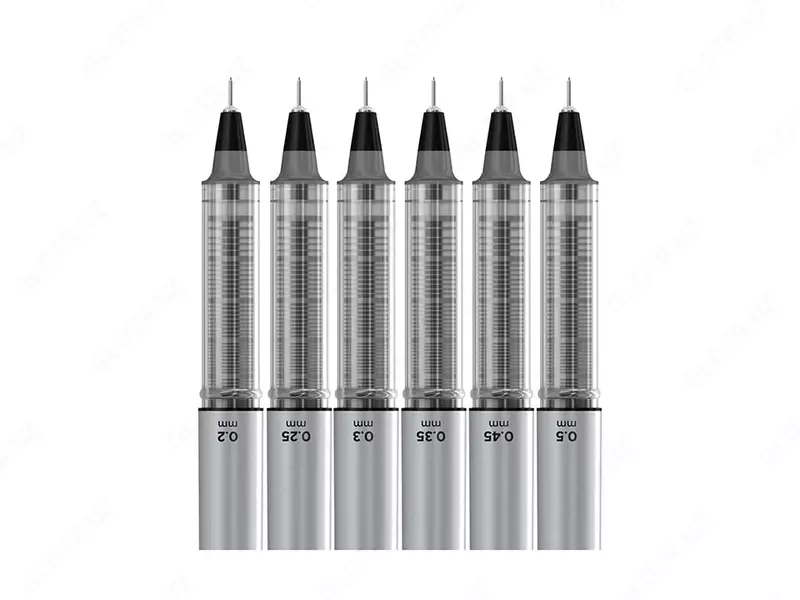   Kapillyar qalamlar toplami Berlingo Precision  6 dona  qalin. 0 2/0 5 mm  plastmassa qalam qutisi (Art. - CK_50260) Qora