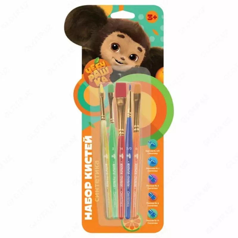 Художественный набор кистей Мульти-Пульти Чебурашка № 1/2/3/6/14; 5 шт.  блистер (Арт. - НКЧБ_53002) Ассортимент