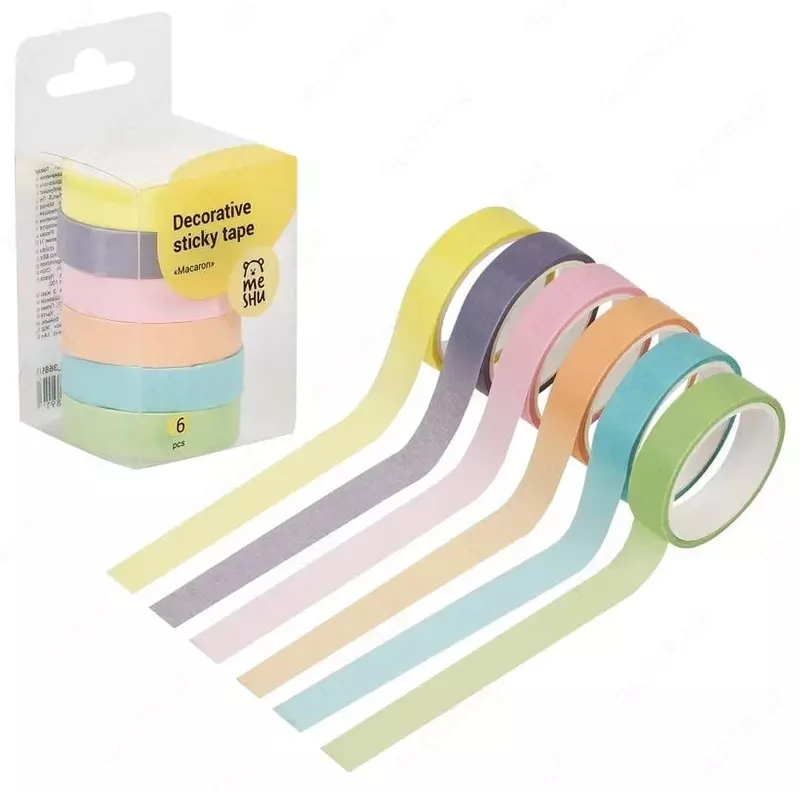 Клейкая лента декоративная MESHU Macaron  1 0 см х 3 м  6 шт  пласт. уп. (Арт. - MS_36891) Ассортимент
