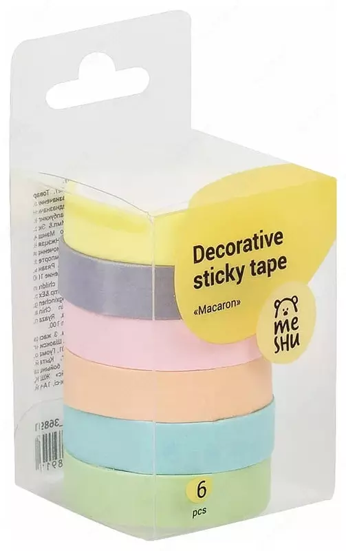   Клейкая лента декоративная MESHU Macaron  1 0 см х 3 м  6 шт  пласт. уп. (Арт. - MS_36891) Ассортимент