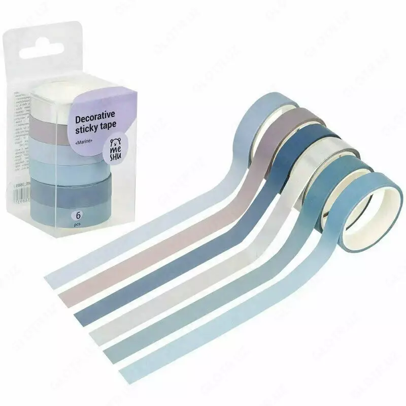 Клейкая лента декоративная MESHU Marine  1.0 см х 3 м  6 шт  пласт. уп. (Арт. - MS_36893) Ассортимент