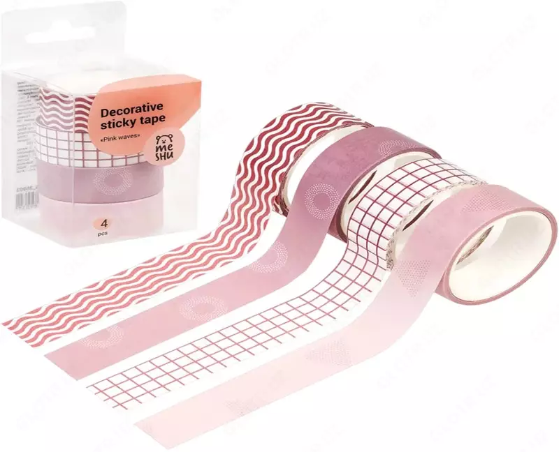 Клейкая лента декоративная MESHU Pink waves  1 5 см х 3 м  4 шт  пласт. уп. (Арт. - MS_36903) Ассортимент
