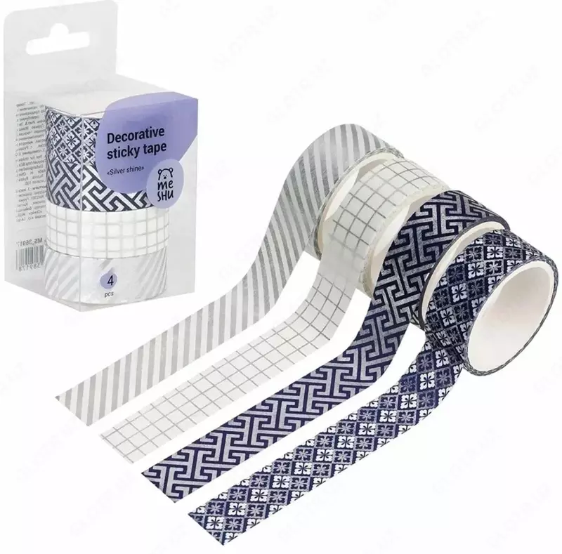 Yillik yopishqoq lenta MESHU Kumush porlashi  1 5 sm x 3 m  4 dona  plastmassa. paket (Art. - MS_36917) Assortiment