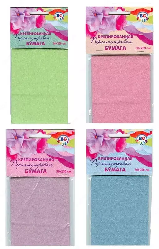 Перламутровая крепированная бумага BG  50 х 250 см  ПП. уп. (Арт. - ЦБКрП_En_1_1437) Цв. ассорти