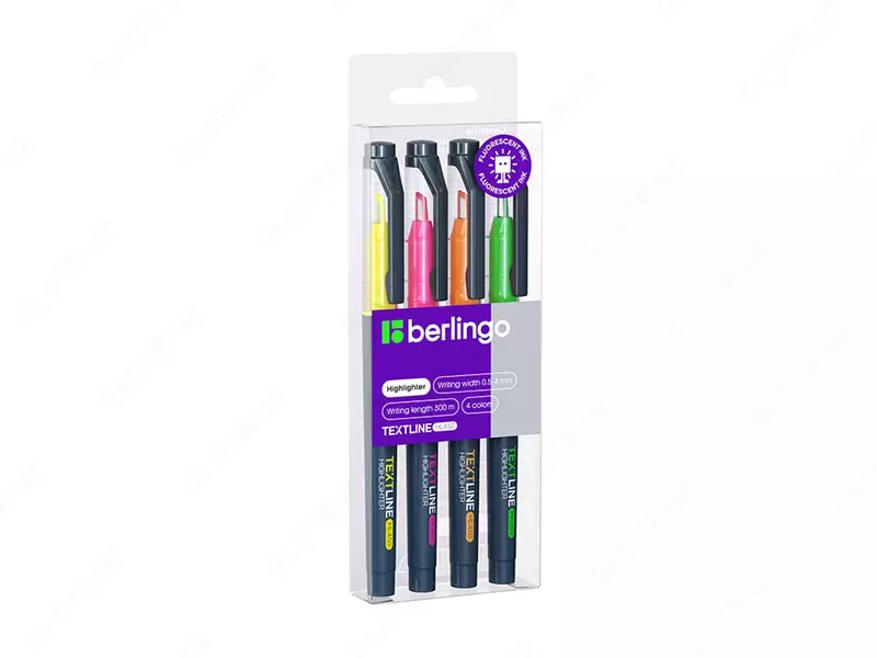Yorituvchi marker Berlingo Textline HL450  0 5-4 mm  qirrali. maslahatlar  4 dona. (Art. - T4020) Assortiment