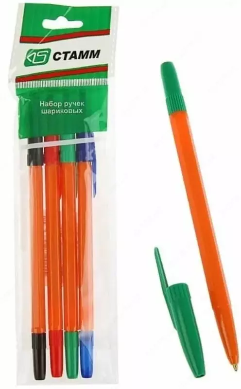  Набор цветных шариковых ручек Стамм 511 Orange  1.0 мм  4 шт.  ПВХ. уп. (Арт.- РК17) Ассорти - 