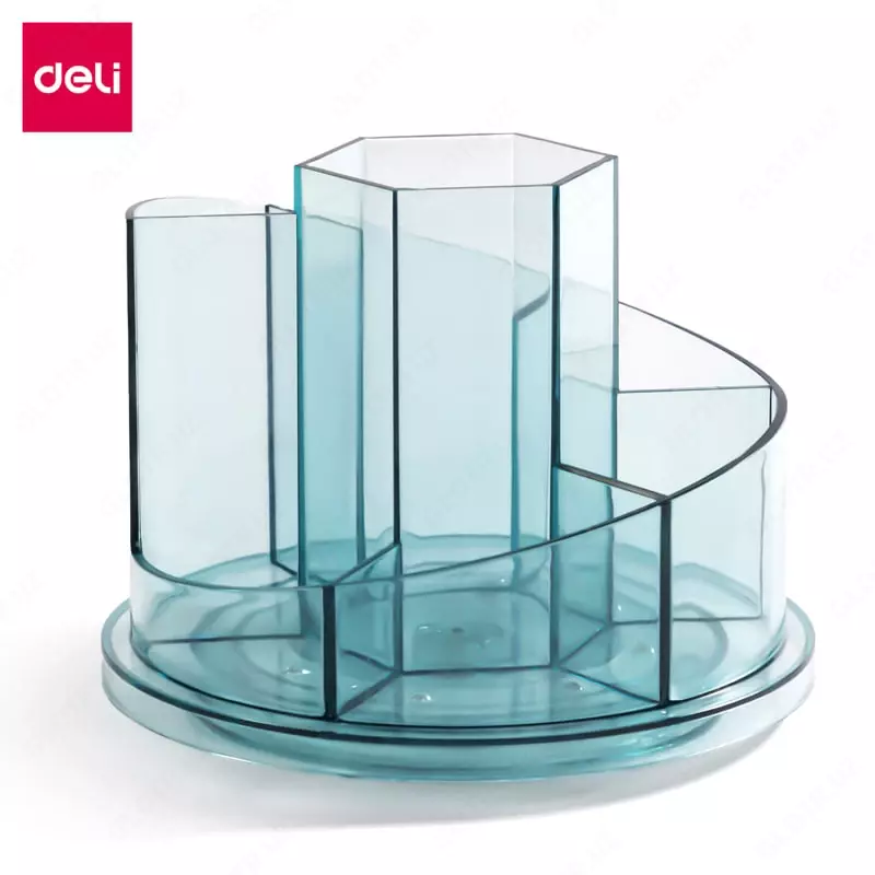 Органайзер для канцелярских принадлежностей Deli 7 отделов  вращ.  карт. уп. (Арт. - 8943-bl) Голубой/прозрачный