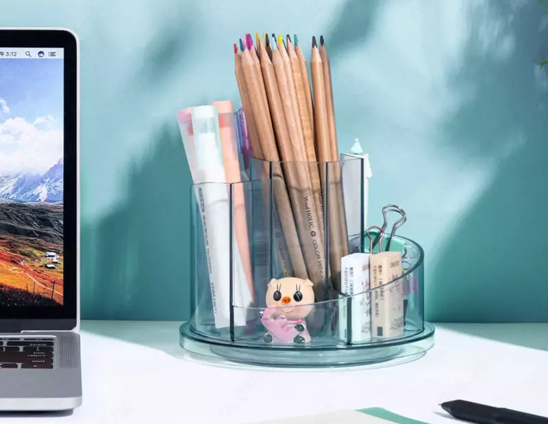  Органайзер для канцелярских принадлежностей Deli 7 отделов  вращ.  карт. уп. (Арт. - 8943-bl) Голубой/прозрачный - 