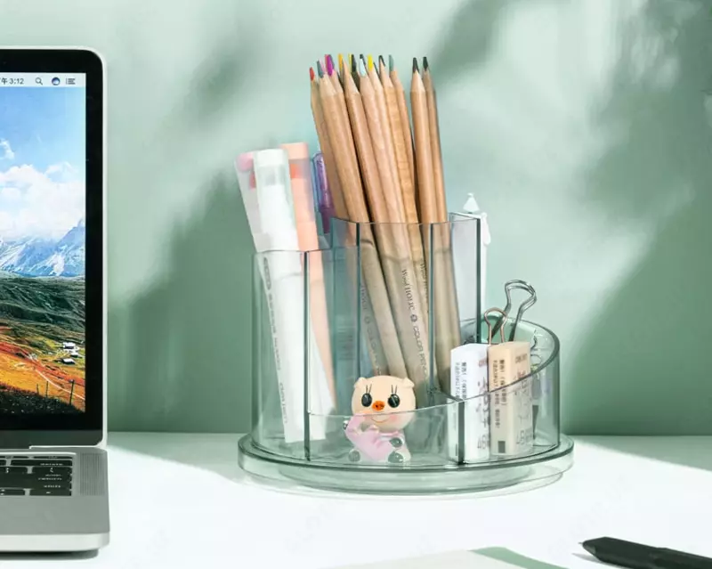  Органайзер для канцелярских принадлежностей Deli 7 отделов  вращ.  карт. уп. (Арт. - 8943-gn) Зеленый/прозрачный - 