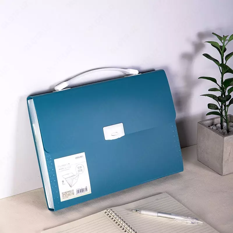   Пластиковая папка-портфель для документов Deli 13 отд.  250 х 330 х 35 мм  заст. замок (Арт.- 72593) Синяя