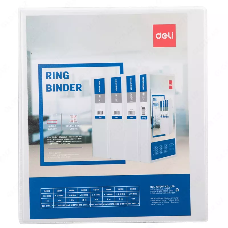  Plastik hujjat papkasi Deli 4 ta D-halqa  250 x 310 x 60 mm  A4  600 mikron (m. - 5618) - 