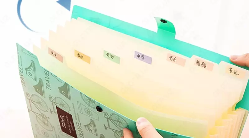  Пластиковая папка-картотека для документов Deli Travel  8 отд.  245 х 325 х 15 мм  заст. кнопка (Арт.- 5737) Ассортимент - 